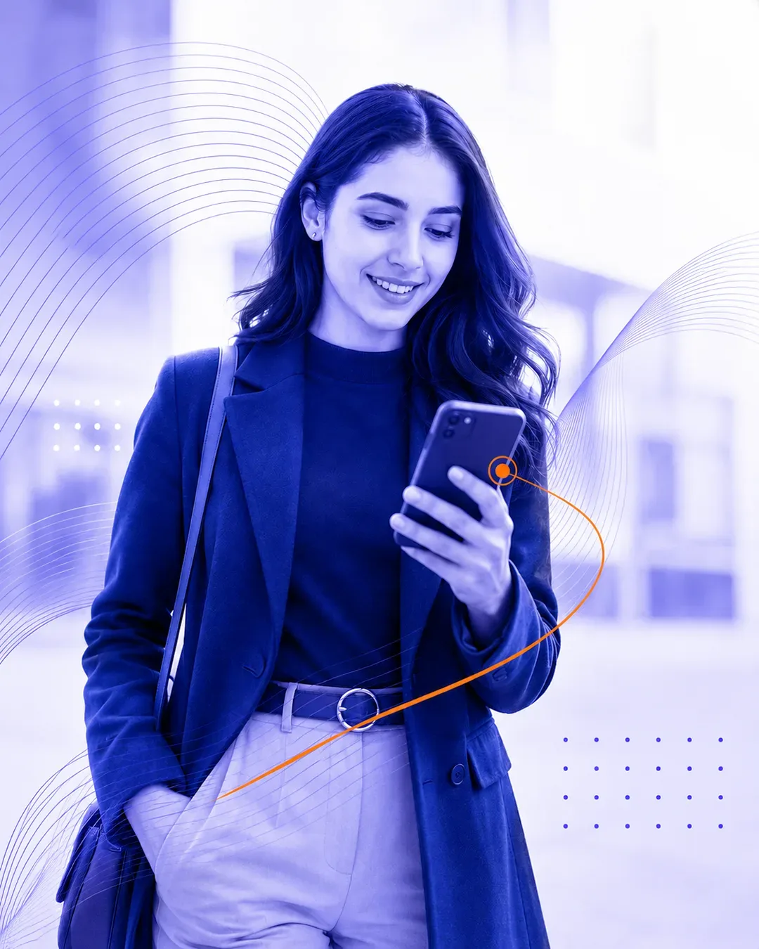 Person using a smartphone in an ez Connect editorial composition